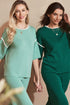 Contrast Trim Textured Knit Half Sleeve Drop Shoulder Drawstring Waist Wide Leg Two Piece Pant Set